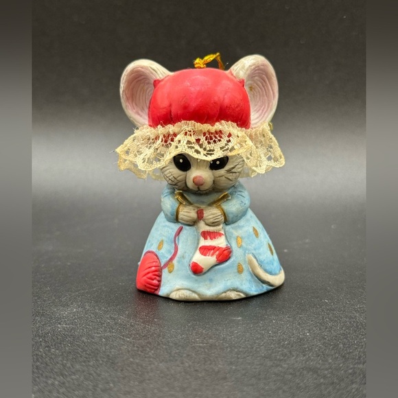 Jasco Christmas Ornament Lil Chimers Mouse Handpainted Bisque Porcelain Bell VTG - Picture 1 of 5